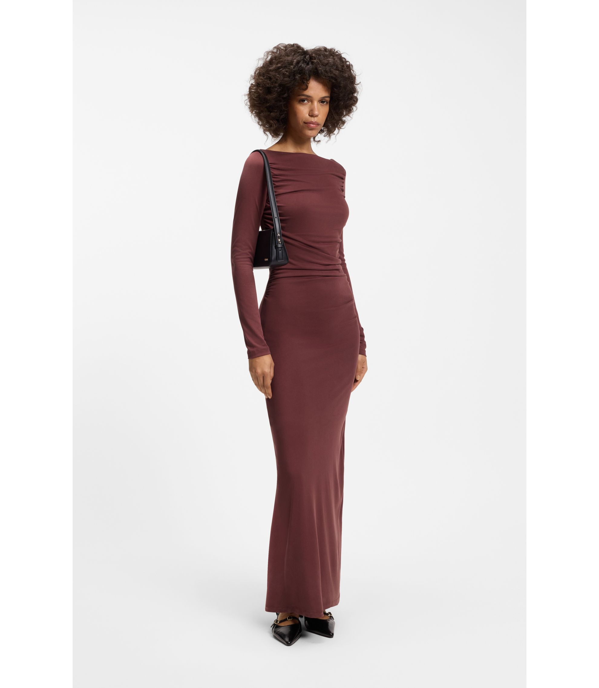 flattering jersey dress Matte Jersey Fitted Dress w/ Shoulder Buttons 12 / Black JZ