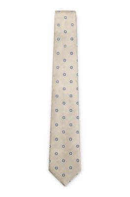 BOSS ONE Corbata de seda con estampado en jacquard, Blanco