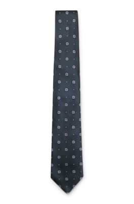 BOSS ONE Corbata de seda con estampado en jacquard, Azul oscuro