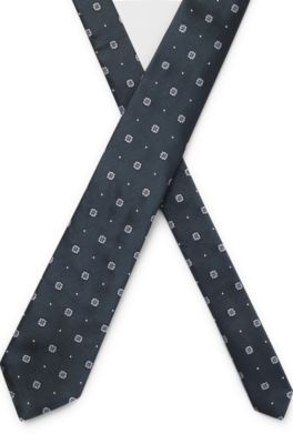 BOSS ONE Corbata de seda con estampado en jacquard, Azul oscuro
