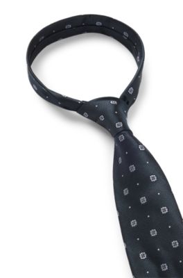 BOSS ONE Corbata de seda con estampado en jacquard, Azul oscuro