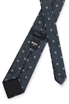 BOSS ONE Corbata de seda con estampado en jacquard, Azul oscuro