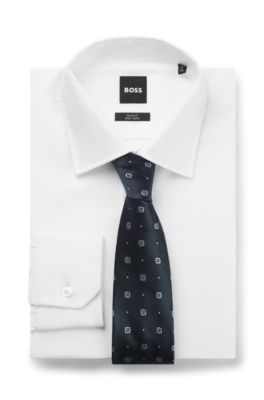 BOSS ONE Corbata de seda con estampado en jacquard, Azul oscuro