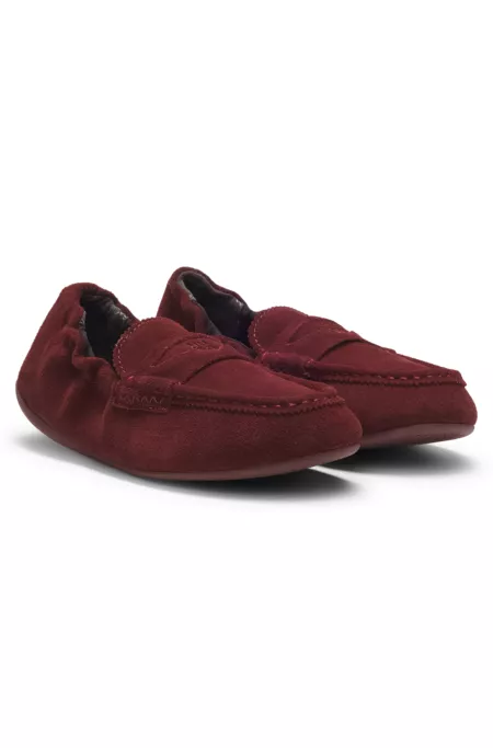 Suede loafers with elasticized collar