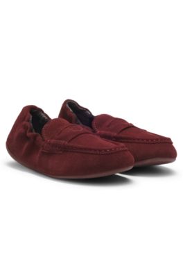 Mocassins en cuir su&eacute;d&eacute; avec col &eacute;lastiqu&eacute;, Marron