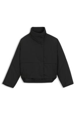 Chaqueta repelente al agua con cuello alzado, Negro