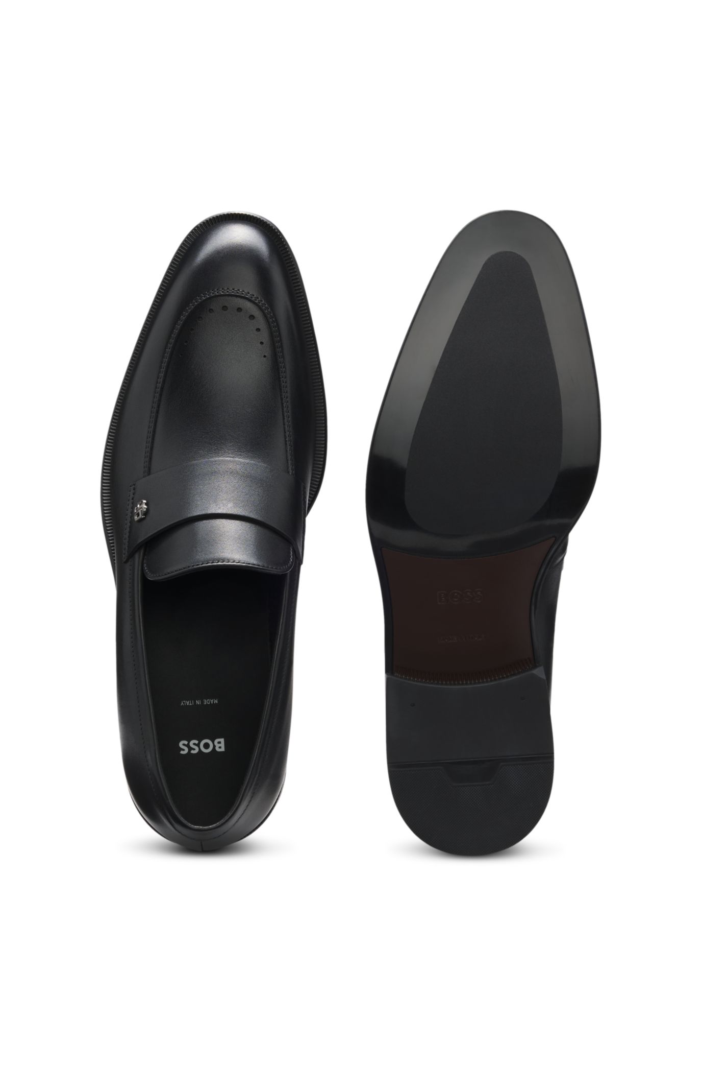 Men\'s Black Boss By Hugo Boss Leather Loafers Sz 9 HUGO - Leather loafers with lug outsole - Black main image 2