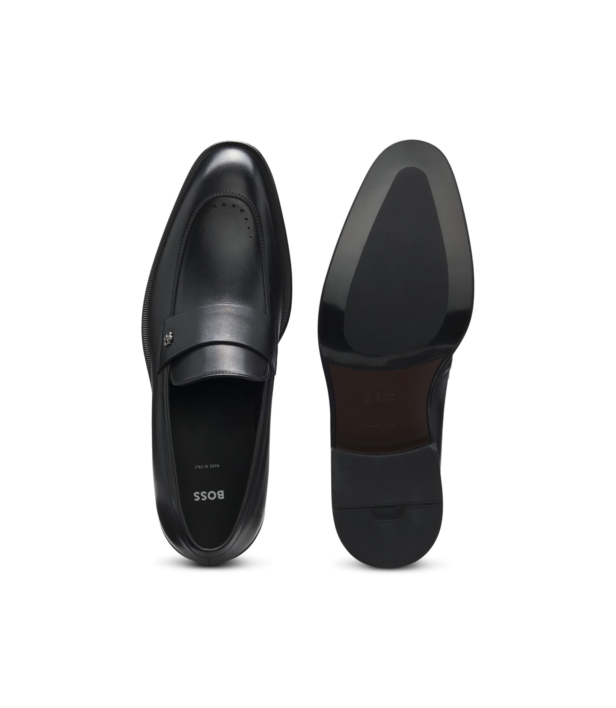 Boss Black Leather Bit Loafers Black Stacked-Logo Bit Loafers by Hugo on Sale main image 2