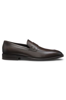 Mocasines de piel con detalle de monograma Double&nbsp;B, Marr&oacute;n oscuro