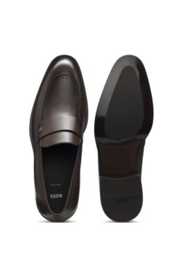 Mocasines de piel con detalle de monograma Double&nbsp;B, Marr&oacute;n oscuro