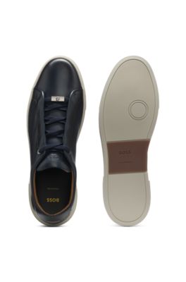 Baskets Gary en cuir bross&eacute;, Bleu fonc&eacute;