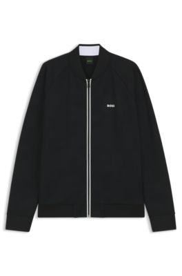 Triangle-jacquard zip-up sweatshirt with rubberized logo, Black