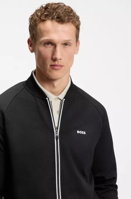 Triangle-jacquard zip-up sweatshirt with rubberized logo