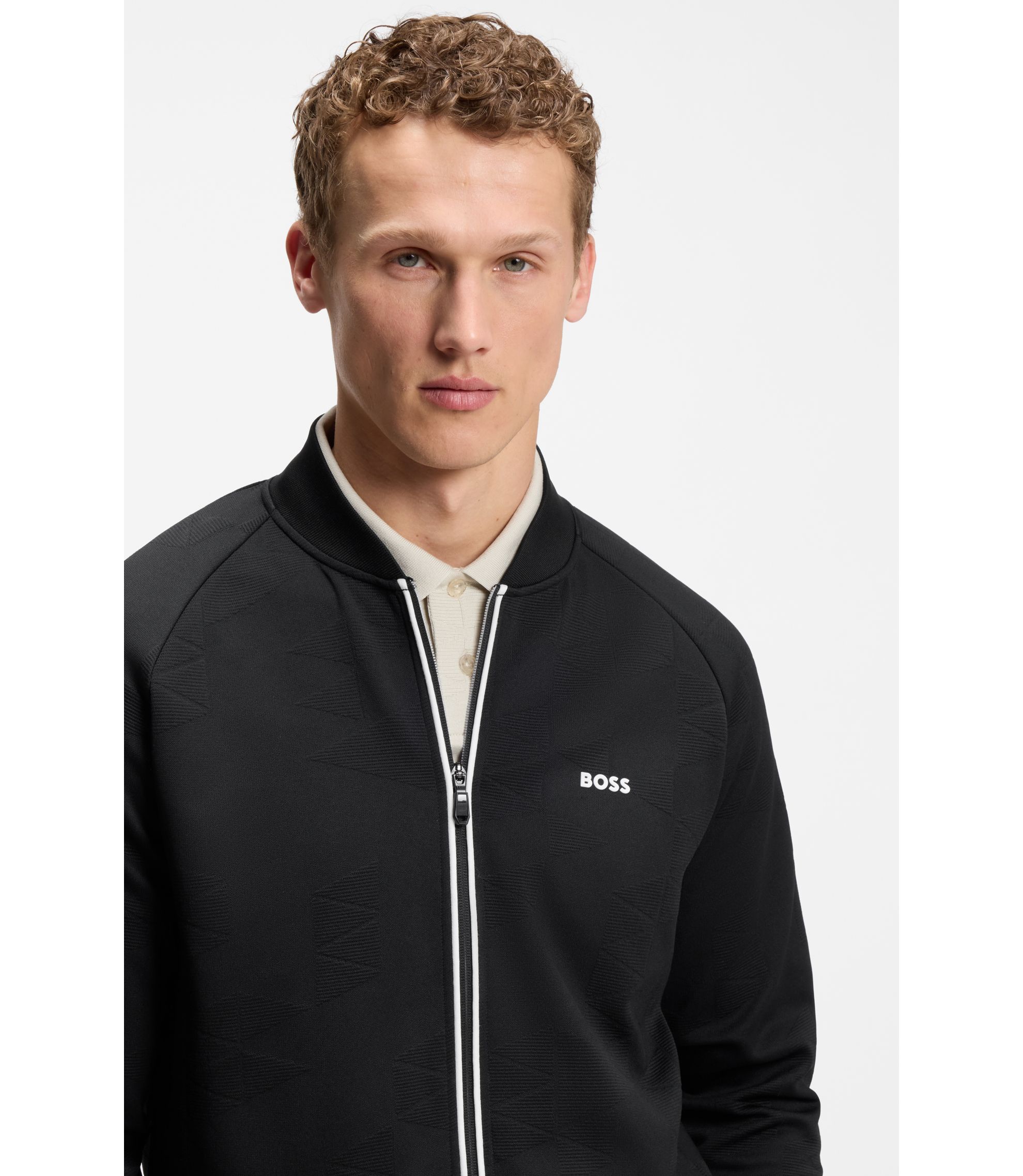 BOSS - Triangle-jacquard zip-up sweatshirt with rubberized logo