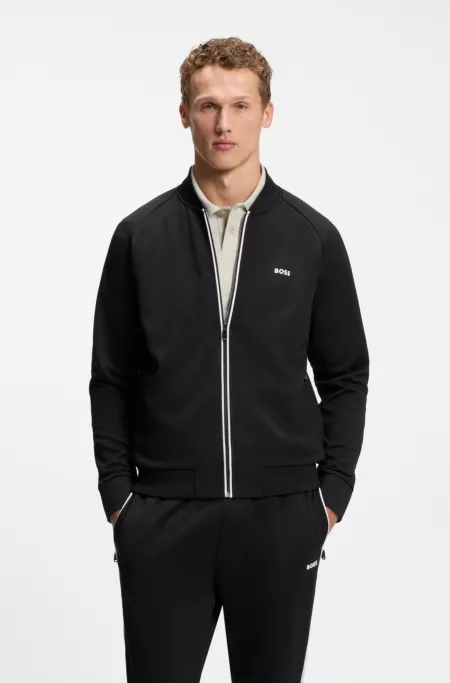 Triangle-jacquard zip-up sweatshirt with rubberized logo