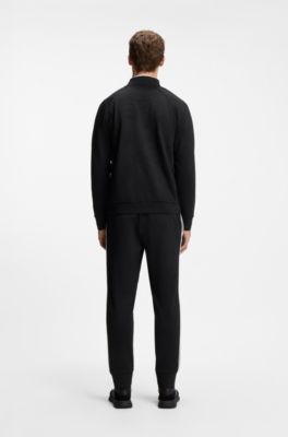 Triangle-jacquard zip-up sweatshirt with rubberized logo, Black