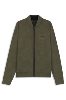 Triangle-jacquard zip-up sweatshirt with rubberized logo, Light Green