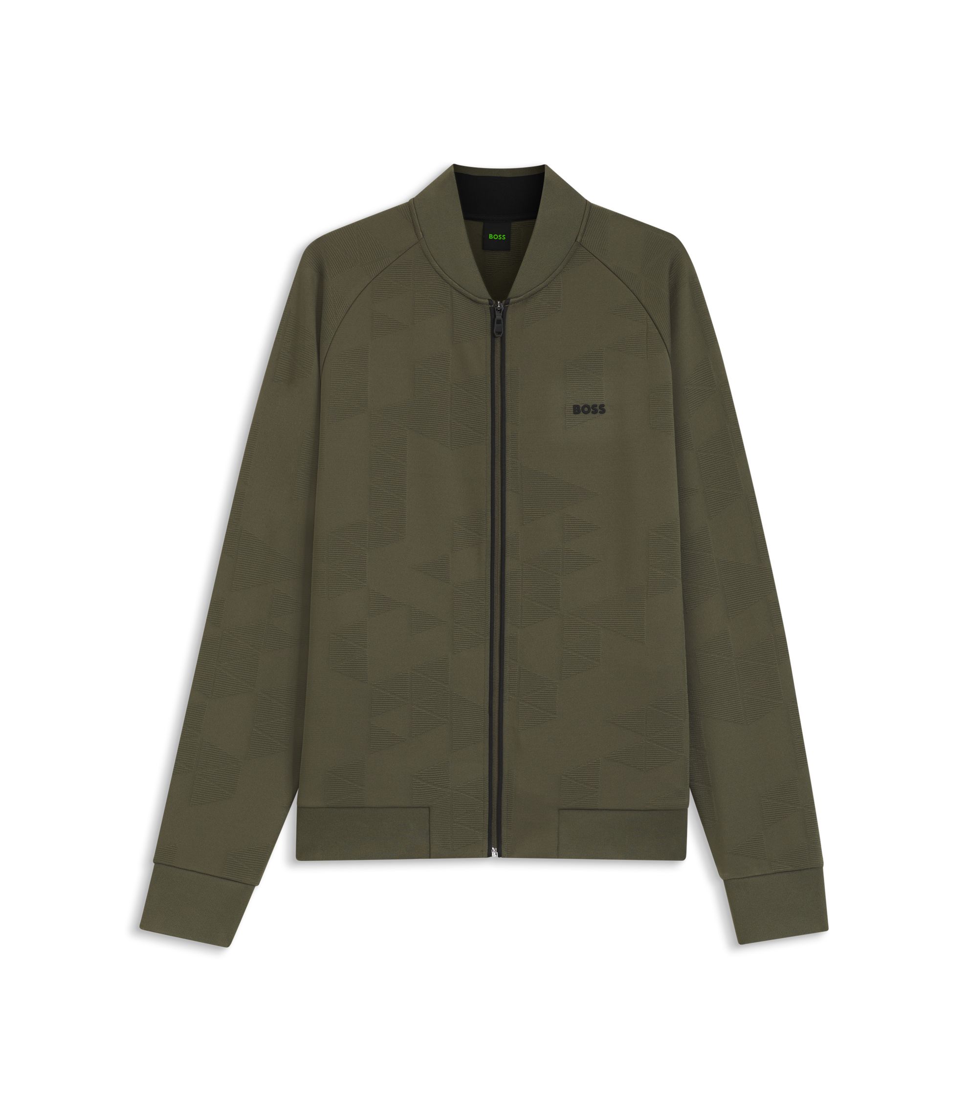 BOSS - Triangle-jacquard zip-up sweatshirt with rubberized logo
