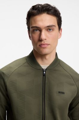 Triangle-jacquard zip-up sweatshirt with rubberized logo, Light Green