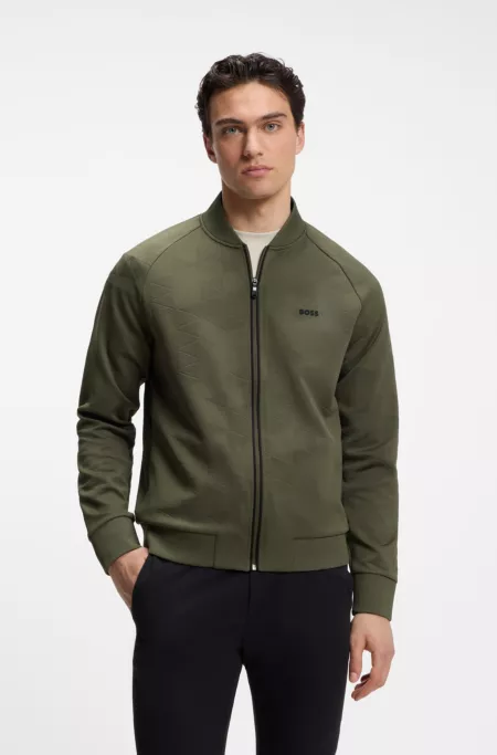 Triangle-jacquard zip-up sweatshirt with rubberized logo