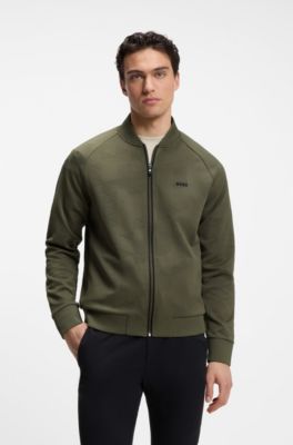 Triangle-jacquard zip-up sweatshirt with rubberized logo, Light Green