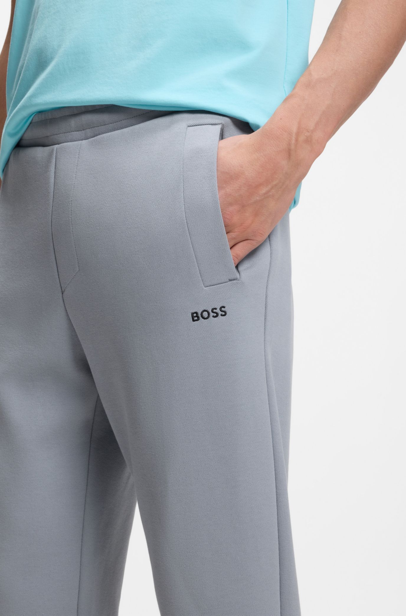 BOSS - Cotton-blend sweatpants with embroidered logo - Dark Grey