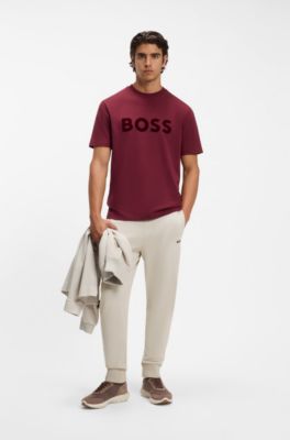 Cotton-blend sweatpants with embroidered logo, Light Beige