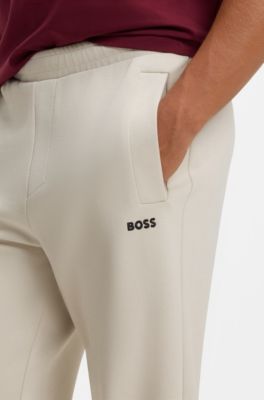 Cotton-blend sweatpants with embroidered logo, Light Beige