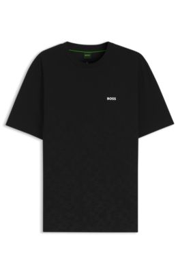 Camiseta de piqu&eacute; de algod&oacute;n con estampado integral, Negro
