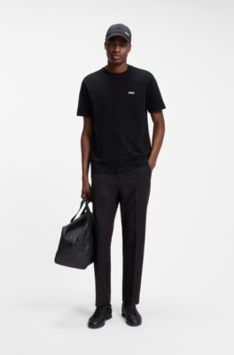 Cotton-piqu&eacute; T-shirt with all-over print, Black