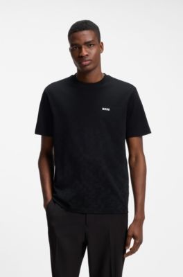 Cotton-piqu&eacute; T-shirt with all-over print, Black