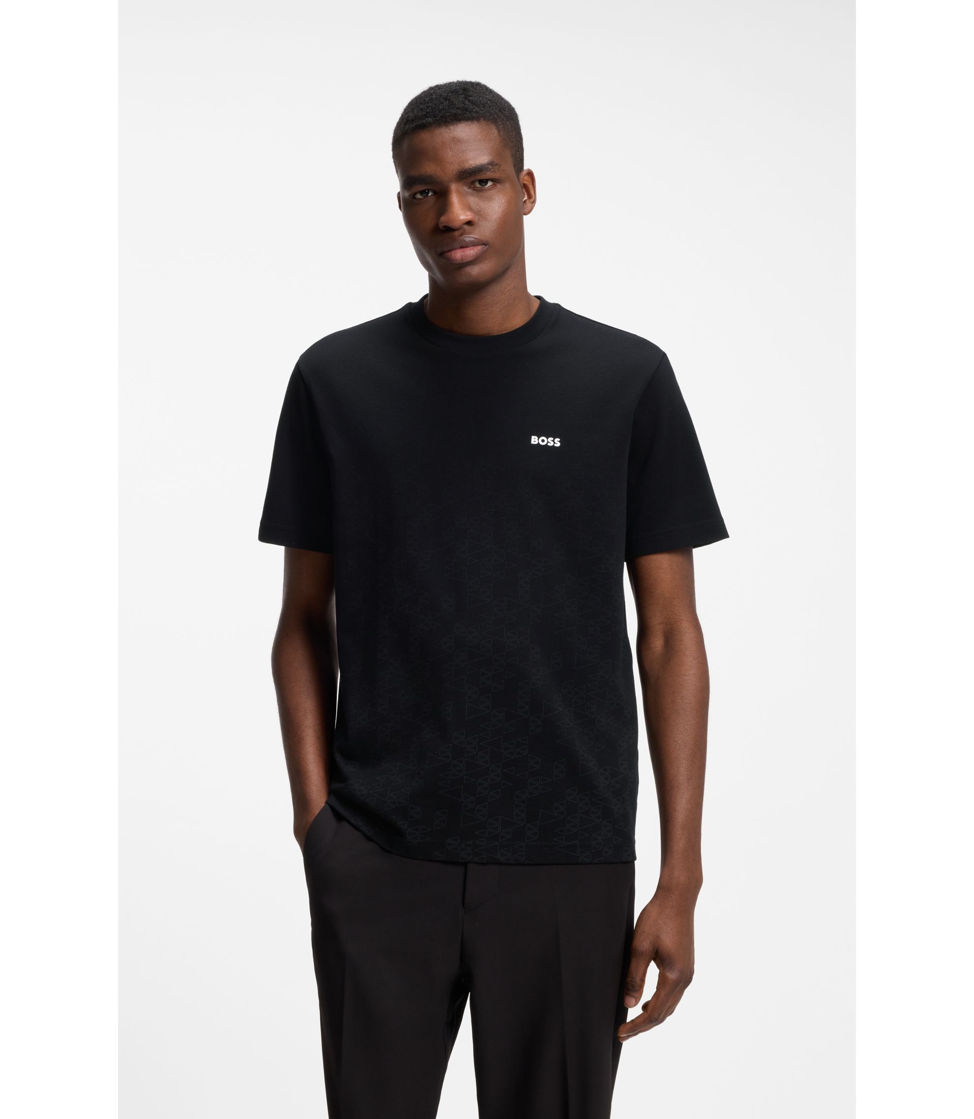 BOSS - Cotton-piqué T-shirt with all-over print - Black