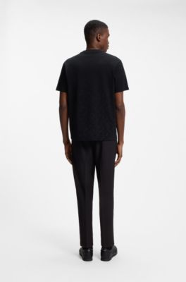 Cotton-piqu&eacute; T-shirt with all-over print, Black