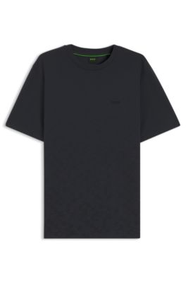 Camiseta de piqu&eacute; de algod&oacute;n con estampado integral, Azul oscuro