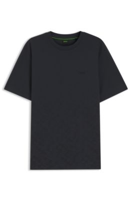 Camiseta de piqu&eacute; de algod&oacute;n con estampado integral, Azul oscuro
