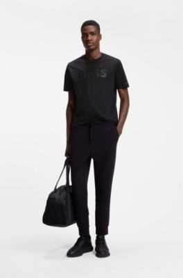 T-shirt en coton avec logo ton sur ton, Noir