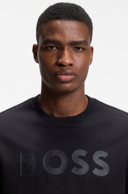 T-shirt en coton avec logo ton sur ton, Noir