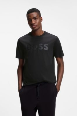 T-shirt en coton avec logo ton sur ton, Noir