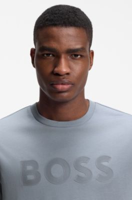 T-shirt en coton avec logo ton sur ton, Gris sombre