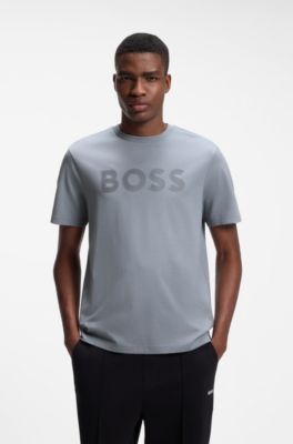 T-shirt en coton avec logo ton sur ton, Gris sombre