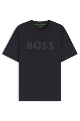 T-shirt en coton avec logo ton sur ton, Bleu fonc&eacute;