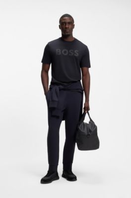 T-shirt en coton avec logo ton sur ton, Bleu fonc&eacute;