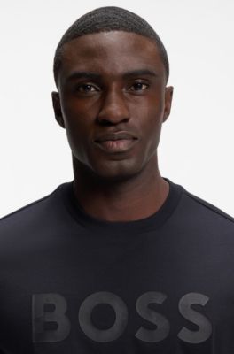 T-shirt en coton avec logo ton sur ton, Bleu fonc&eacute;