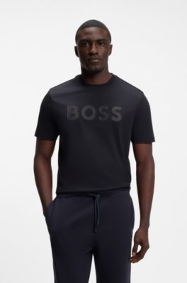 T-shirt en coton avec logo ton sur ton, Bleu fonc&eacute;