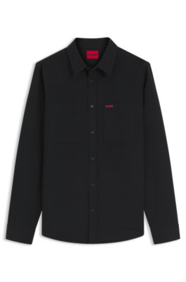 Relaxed-fit shirt in cotton twill with chest logo, Black