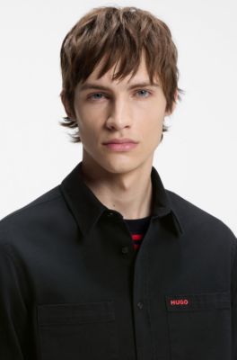 Relaxed-fit shirt in cotton twill with chest logo, Black