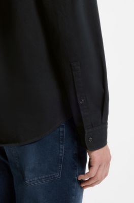 Relaxed-fit shirt in cotton twill with chest logo, Black