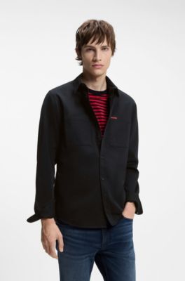 Relaxed-fit shirt in cotton twill with chest logo, Black