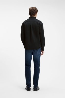 Relaxed-fit shirt in cotton twill with chest logo, Black