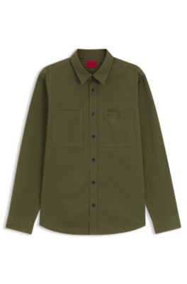 Relaxed-fit shirt in cotton twill with chest logo, Light Green